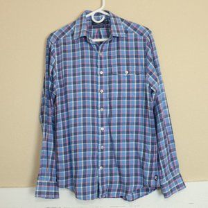 Vineyard Vines Mens Crosby Long Sleeve Shirt Blue Pink Classic Fit Plaid Small